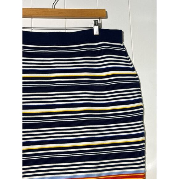 Lands' End Striped Knit Skirt Navy White Orange | Size Large - Picture 3 of 7